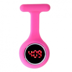Amanda49 Chic Round Mirror Red Digital LED Watch Light Fob Nurse Watch with Pin - Peach