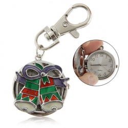 Amanda49 Chic Round Dial Pocket Wrist Watch with Numerals Hour Marks and Keychain - Silver