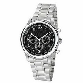 Amanda49 Fashion Waterproof Chronometer Watch w/ Black Dial & Date Display - Silver