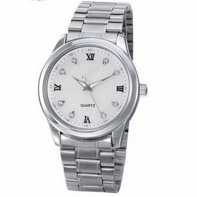Amanda49 Stylish Round Case Quartz Watch Wristwatch with Stainless Steel Band for Male - White Dial