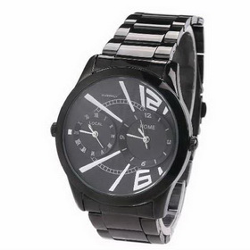 Amanda49 Stylish Round Case Quartz Watch Wristwatch with Black Alloy Band for Boy Man Male - Black Dial