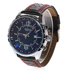 Amanda49 Fashion Calendar Display Leather Watch with Watch Box - Black