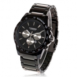 Amanda49 Fashion Waterproof Chronometer Watch w/ Date and 12 Strips Hour Marks - Black