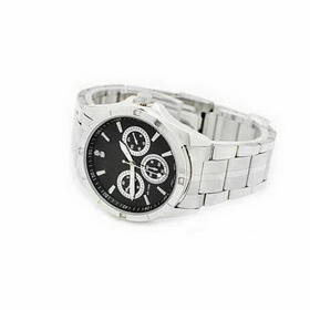 Amanda49 Stylish Round Case Quartz Watch Wristwatch with Stainless Steel Band for Male - Black Dial