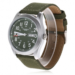 Amanda49 Fashion Calendar and Day of Week Display Nylon Watch with Watch Box - Army Green