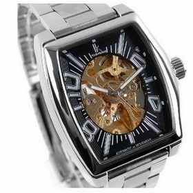 Amanda49 Fashion and Generous Square Style Mechanical Wrist Watch for Male (Silver Chasis)