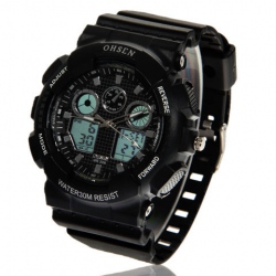Amanda49 Rubber Double Movement Watch w/ Alarm and Day of Week - Black