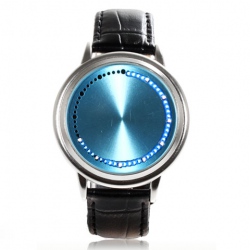Amanda49 Stylish Unisex Quartz Black Leather Band Wrist Watch with Blue Touch LED - Blue Chassis