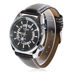 Amanda49 Fashion Calendar and Day of Week Display Leather Watch with Watch Box - Black