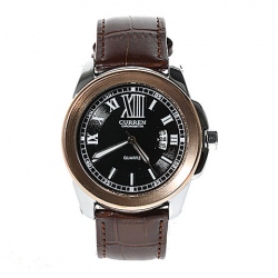 Amanda49 Chronometer Leisure Wrist Watch with Calendar for Male Brown (White Chasis)