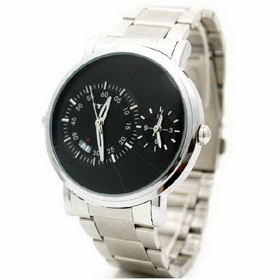 Amanda49 Generous Leisure Time Waterproof Wrist Watch for Man (Silver and Black)