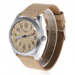 Amanda49 Fashion Calendar and Day of Week Display Nylon Watch with Watch Box - Beige