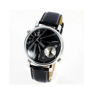 Amanda49 Stylish Double Time Set Black Dial Leather Band Wristwatch