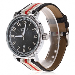 Amanda49 Fashion Calendar Display Nylon Watch with Watch Box - Black