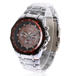 Amanda49 Man's Stainless Steel Band and Case Quartz Wristwatch Watch - Brown