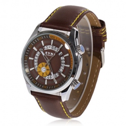 Amanda49 Stylish Calendar/Week Setting Black Leather Wrist Watch with Box EYKI WT453 - Brown