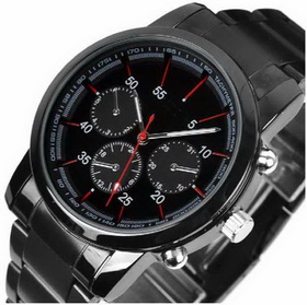 Amanda49 Fashion Waterproof Chronometer Watch with Dot Hour Marks - Black Dial