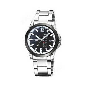 Amanda49 Stainless Steel Strap Stylish and Special Symbol Hour Marks Double Time Watch with Luminous Hands (Silver)