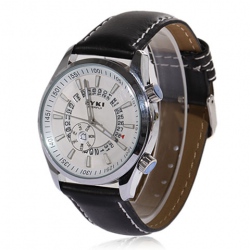 Amanda49 Stylish Calendar/Week Setting Black Leather Wrist Watch with Box EYKI WT453 - White Dial