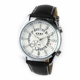 Amanda49 Stylish Double Time Set White Dial Leather Band Wristwatch