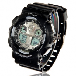 Amanda49 Rubber Double Movement Watch w/ Alarm and Day of Week - Black with White