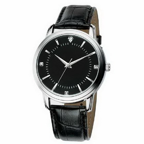 Amanda49 Man Leisure Leather Watchband Quartz Watch - Black
