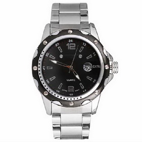 Amanda49 Fashion Waterproof Chronometer Japan Movt Black Dial Watch with Strip Hour Marks and Date Display- White