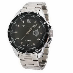 Amanda49 Stylish Chasis and Round Case Black Dial Stainless Steel Japan Movt Wrist watch with Date Display - White
