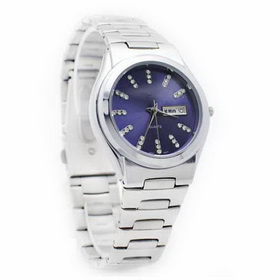 Amanda49 Stylish 11 Strips Hour MarksMen's Analogue Quartz Wrist Watch with Blue Dial & Date Display- White