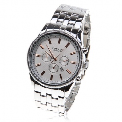 Amanda49 Stylish 8058 12 Golden Strips Hour MarksMen's Analogue Quartz Wrist Watch with White Dial & Date Display- White