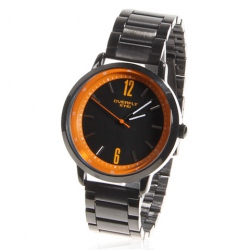 Amanda49 Stylish 8508 Round Orange Case Stainless Steel Wrist Watch with 2 Orange Arabic Numerals Hour Marks - Black