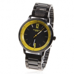 Amanda49 Stylish 8508 Round Yellow Case Stainless Steel Wrist Watch with 2 Yellow Arabic Numerals Hour Marks - Black