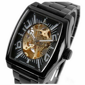 Amanda49 Fashion and Generous Square Style Mechanical Wrist Watch for Male (Black Chasis)