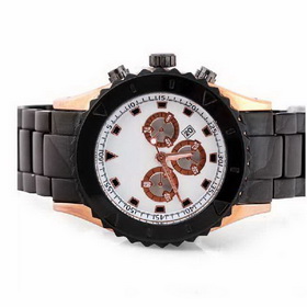 Amanda49 Stylish Round Case Quartz Watch Wristwatch with Black Alloy Band for Boy Man Male - White Dial