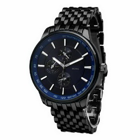 Amanda49 Fashion Leisure Chronometer Watch with Black Stainless Steel Watchband - Black Dial
