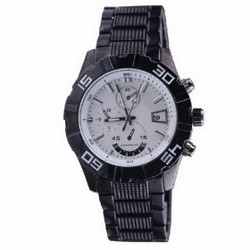 Amanda49 Fashion Leisure Curren Chronometer Watch with Black Stainless Steel Watchband - White Dial