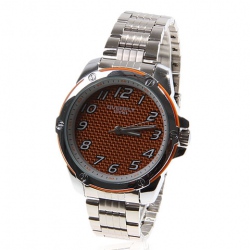 Amanda49 Stylish 8512 Round Orange Dial Stainless Steel Wrist Watch with 12 Arabic Numerals Hour Marks - White