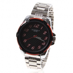 Amanda49 Stylish 8512 Round Brown Dial Stainless Steel Wrist Watch with 12 White & Red Arabic Numerals Hour Marks - White