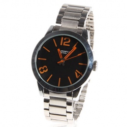 Amanda49 Stylish Overfly 8516 Round Black Dial Stainless Steel Wrist Watch with 3 Orange Arabic Numerals Hour Marks - White