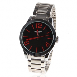 Amanda49 Stylish Overfly 8516 Round Black Dial Stainless Steel Wrist Watch with 3 Red Arabic Numerals Hour Marks - White