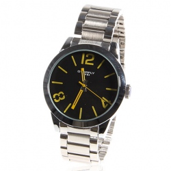 Amanda49 Stylish Overfly 8516 Round Black Dial Stainless Steel Wrist Watch with 3 Yellow Arabic Numerals Hour Marks - White