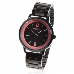 Amanda49 Stylish Overfly 8508 Round Pink Case Stainless Steel Wrist Watch with 2 Pink Arabic Numerals Hour Marks - Black