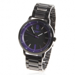 Amanda49 Stylish Overfly 8508 Round Purple Case Stainless Steel Wrist Watch with 2 Purple Arabic Numerals Hour Marks - Black