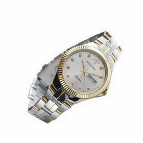 Amanda49 Chic Round Golden Dial Wrist Watch with Date Display - Silver