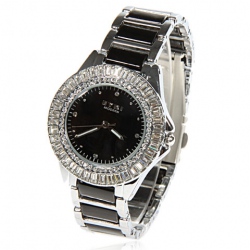 Amanda49 Stylish Round Case Quartz Wrist Watch with Rhinestones for Lady - Black