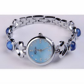 Amanda49 Elegant 2 Arabic Numerals & 2 Dots Hour Markers Silver Bracelet Wrist Watch (Blue Diamonds)