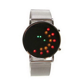 Amanda49 Chic Feminine Round Case Stainless Steel Bangle Wrist Watch with Red Light - Silver