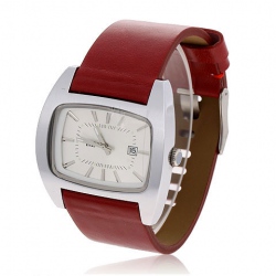 Amanda49 Charming Leather Watchband Quartz Watch with Date - Red