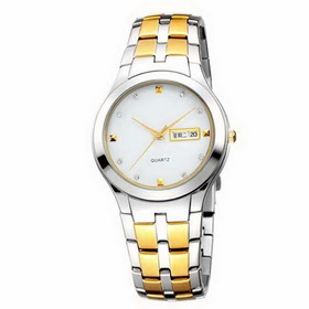 Amanda49 Elegant Men Business Double Calendar Retro Diamonds Golden Wrist Watch