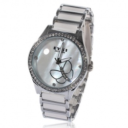 Amanda49 Chic 4 Rhinestones Hour Marks Dial Display Quartz Wrist Watch 8489 - White